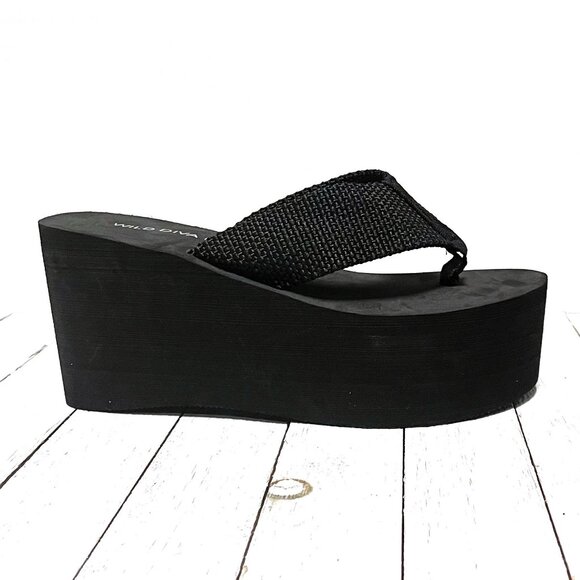 Restocked Black Foam Platform Wedge Flip Flop Sandals - Picture 7 of 9